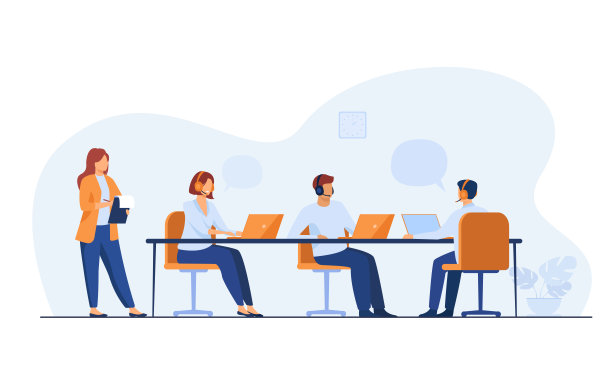 在呼叫中心工作的年轻接线员图片下载