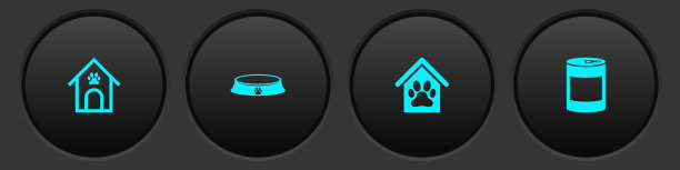 设置狗屋和爪印宠物，宠物食品碗，和罐头图标。向量图片下载