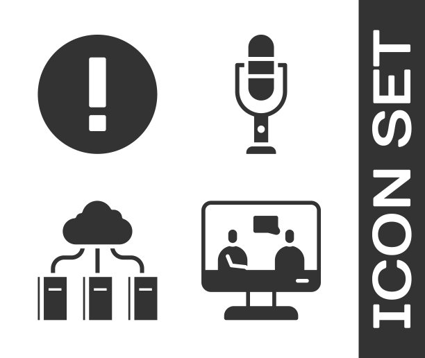 设置在线教育、信息、云或在线图书馆和麦克风图标。向量图片下载