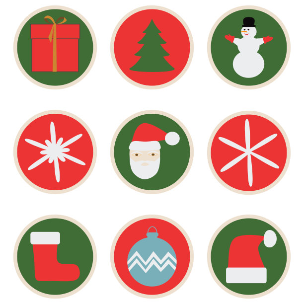 圣诞和新年。集度假贴纸。图片下载