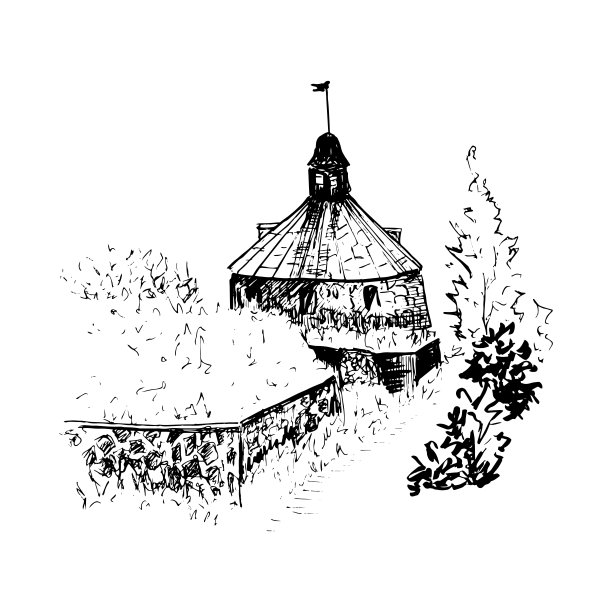 具有素描风格的景观。古老的建筑。俄罗斯普里奥泽尔斯克的朝鲜要塞图片下载