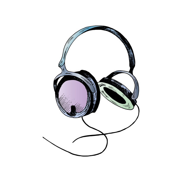 耳机草图。手绘矢量插图，孤立在白色背景。图片下载