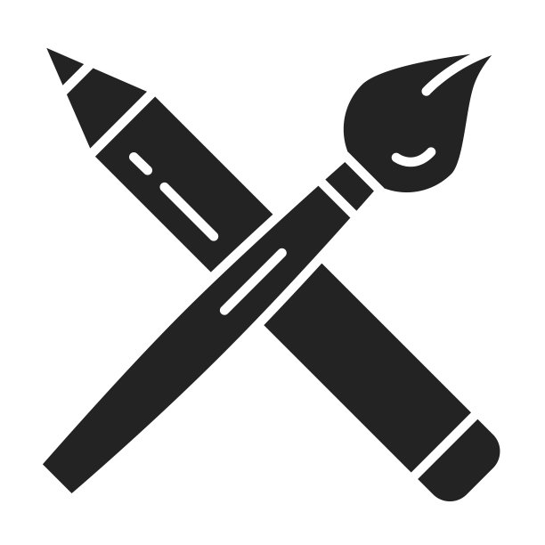 画笔和铅笔黑色字形图标。学习用品。文具的工具。孤立向量元图片下载