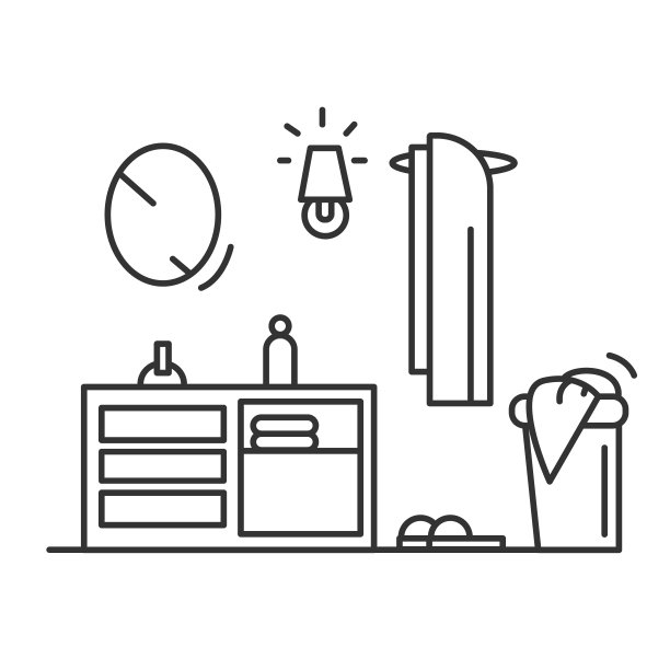 浴室图标。洗净桌子，放毛巾和衣服。篮子里。矢量插图。图片下载