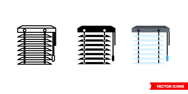 Jalousie图标有三种颜色，黑色和白色，轮廓。孤立向量符号符号图片下载