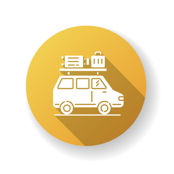 公路旅行黄色平坦设计长影子字形图标图片下载