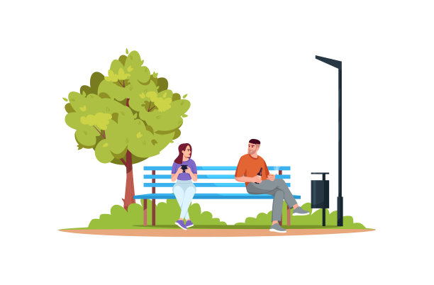 烦女人的男人在公园里抽烟喝酒半平RGB彩色矢量插图图片下载