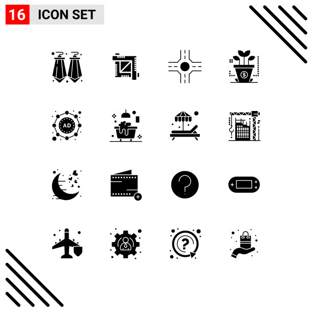 可编辑的线包16个简单的固体字形图片下载