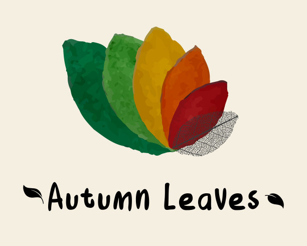 抽象艺术设计模板背景或标志水彩画秋天五彩凋零的树叶树木:绿色，黄色，橙色，红色。象征秋叶飘落。矢量插图。图片下载