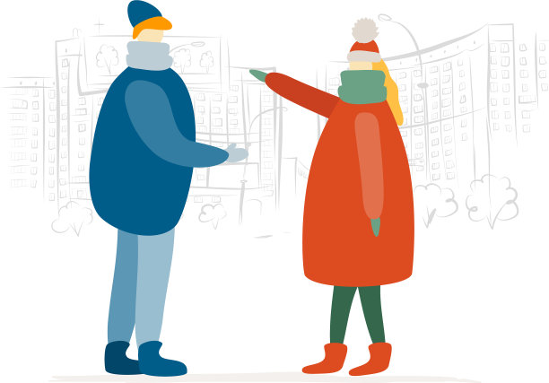 一对城市步行者男人和女人女孩图片下载