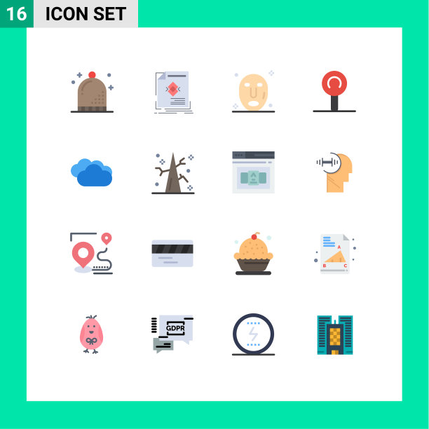 包16个创意平面颜色雨云图片下载