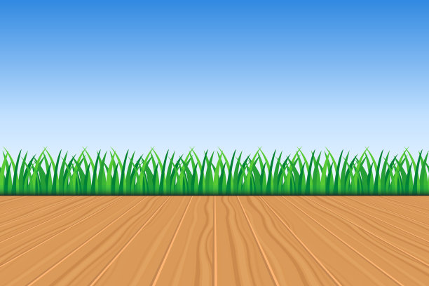 背景绿草木制甲板和蓝色图片下载