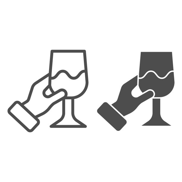 手与葡萄酒杯线和固体图标持有图片下载