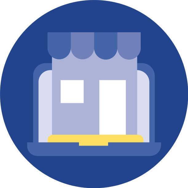 笔记本电脑与商店建筑块和平面风格图片下载