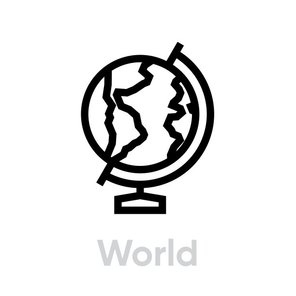 支架上的欧洲地球仪图标，可编辑的线条矢量图，简单的独立标志图片下载