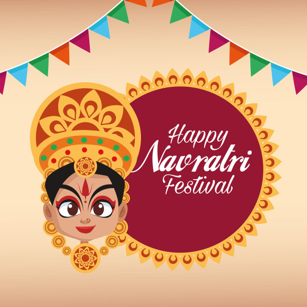 快乐的navratri庆祝卡字母与女神和花环图片下载