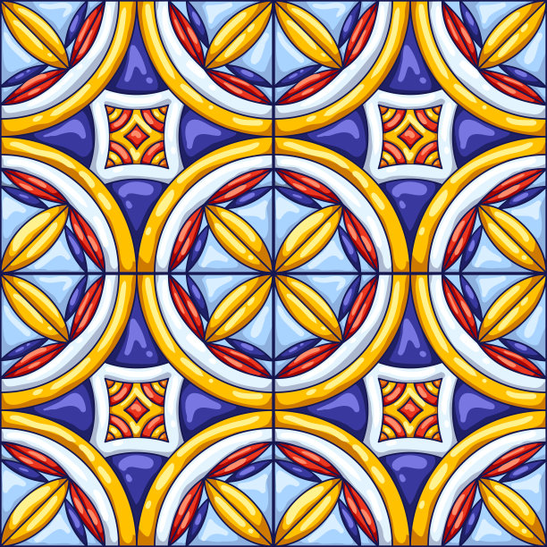 瓷砖的模式。典型的华丽的葡萄牙或意大利瓷砖。装饰抽象背景。无缝的复古的向量图片下载