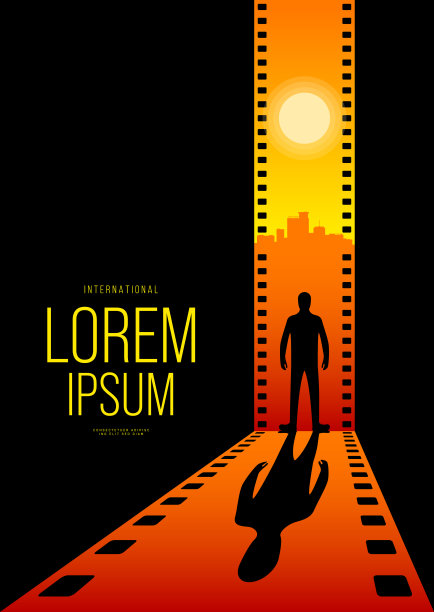 电影和电影海报设计模板背景与戏剧性的日落电影条纹图片下载