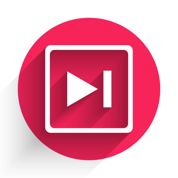 白色快进图标与长阴影隔离。红色圆圈按钮。矢量图图片下载