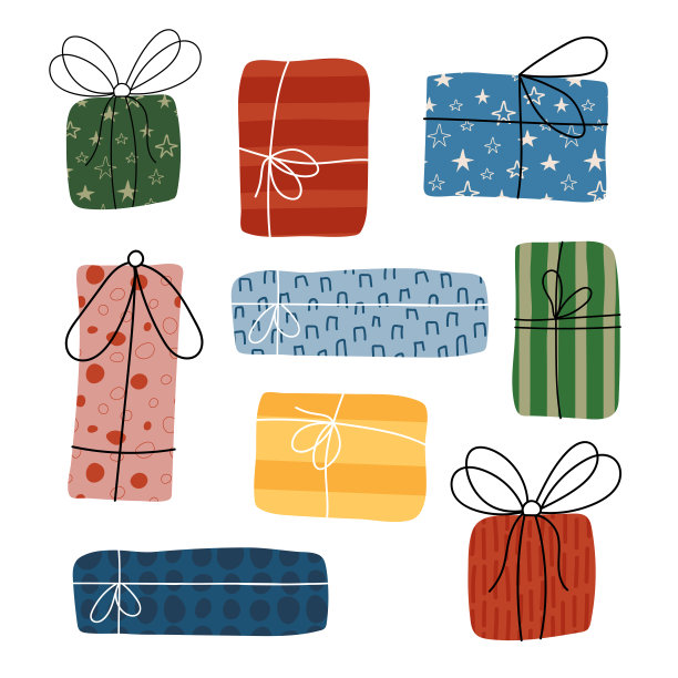 圣诞贺卡与礼物在扁平风格图片下载