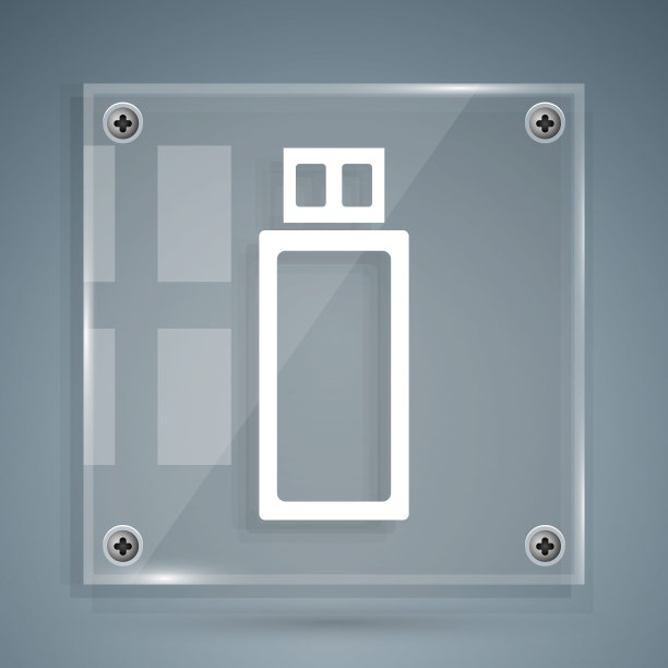 白色USB闪存驱动器图标隔离在灰色背景。方形玻璃面板。矢量图图片下载