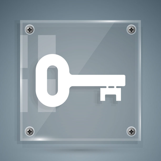 白色旧键图标孤立在灰色背景上。方形玻璃面板。矢量图图片下载