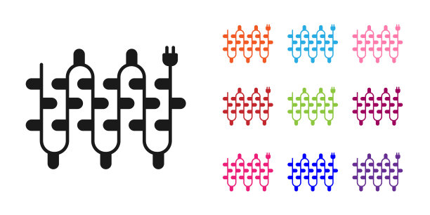 黑色圣诞灯图标孤立在白色背景。圣诞快乐，恭贺新禧。设置图标丰富多彩。矢量图图片下载