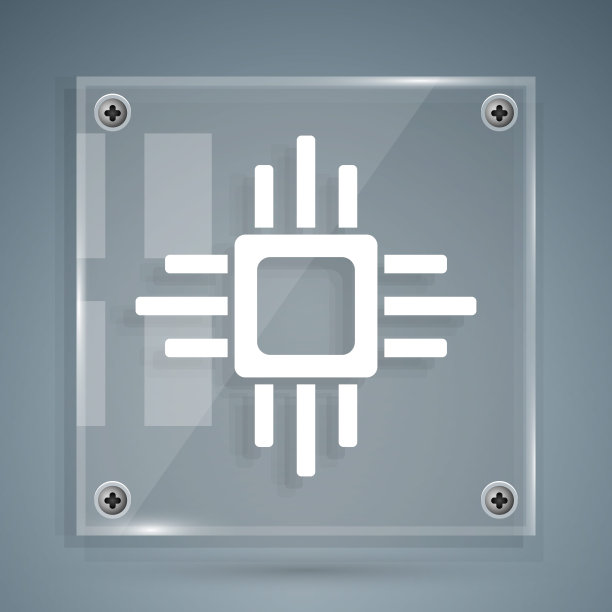 白色计算机处理器与微电路CPU图标隔离在灰色背景。芯片或cpu与电路板。微处理器。方形玻璃面板。矢量图图片下载