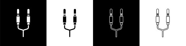将音频插孔图标隔离在黑白背景上。用于连接音响设备的音频电缆。插线。乐器。矢量图图片下载