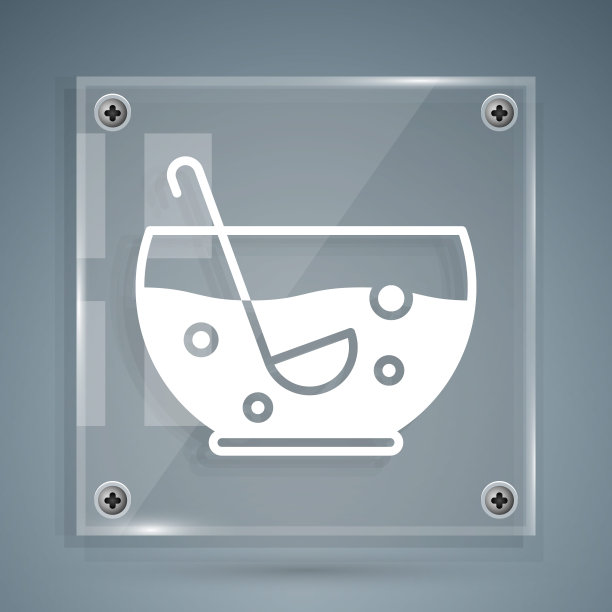 白色混合潘趣酒与新鲜水果碗图标孤立在灰色背景。方形玻璃面板。矢量图图片下载