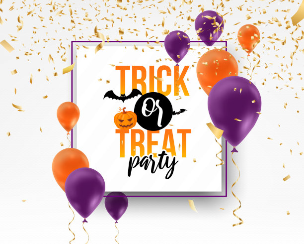 用气球和五彩纸屑宣布万圣节派对。图片下载