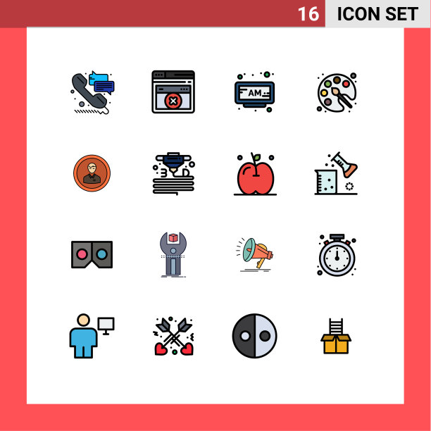 包装16个现代平色填充线条标志图片下载