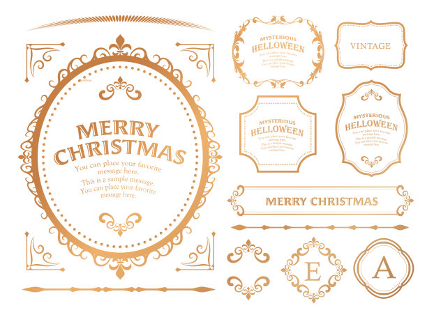 圣诞框架集，花环设计，装饰品和装饰设计图片下载