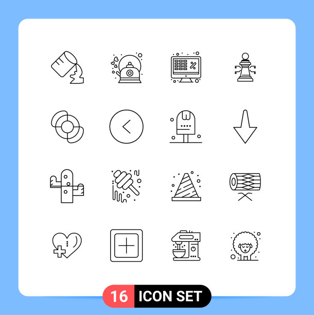 包16个现代轮廓符号和符号图片下载