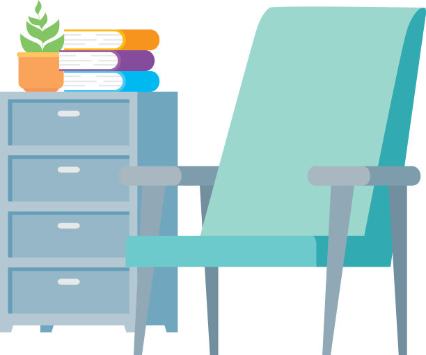 椅子与抽屉和书孤立图标图片下载