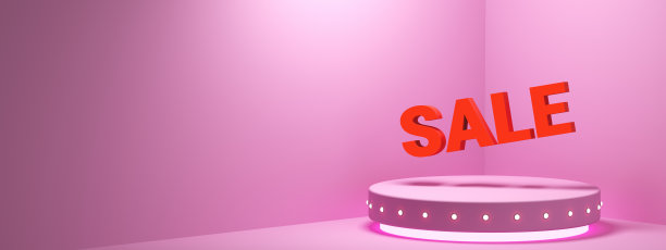 销售横幅，粉红色背景与基座，copyspace图片下载