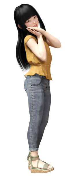 3D插图亚洲女孩在白色图片下载