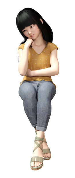 3D插图亚洲女孩在白色图片下载