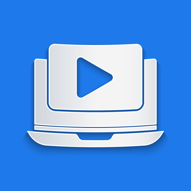 剪纸在线播放视频图标孤立在蓝色图片下载