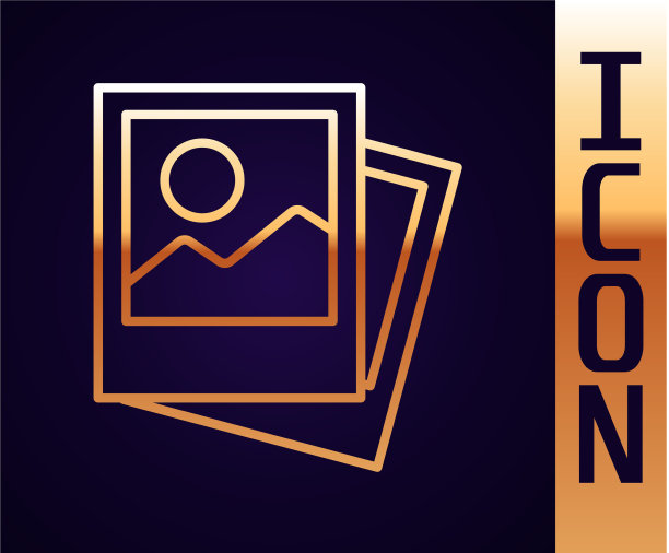 金色线照片图标孤立在黑色背景图片下载