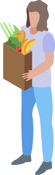 志愿者购买食物的帮助图标等距风格图片下载