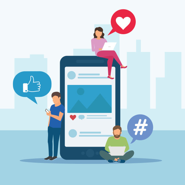 社会媒体概念横幅与文本的地方。平面风格最小矢量插图孤立在白色背景。——矢量图片下载