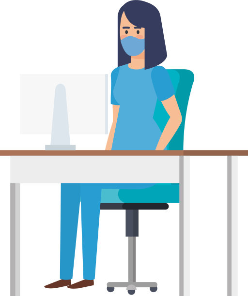 戴面罩的女医护人员在办公桌前图片下载
