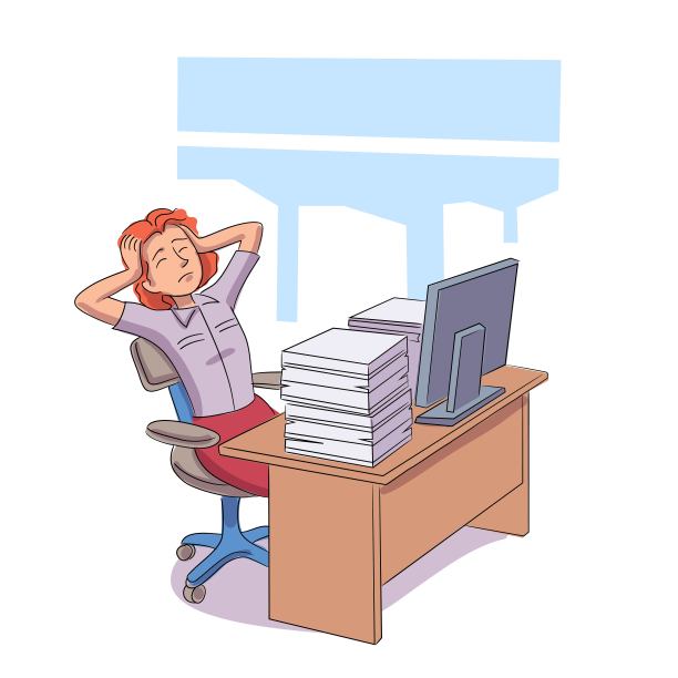过度劳累的上班族靠在椅子上，处理着大量的文书工作图片下载