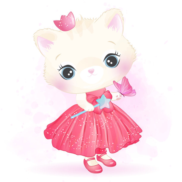 可爱的小猫咪与水彩插图图片下载