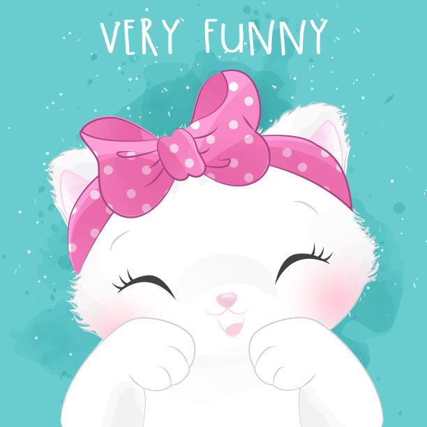 可爱的小猫咪与水彩插图图片下载