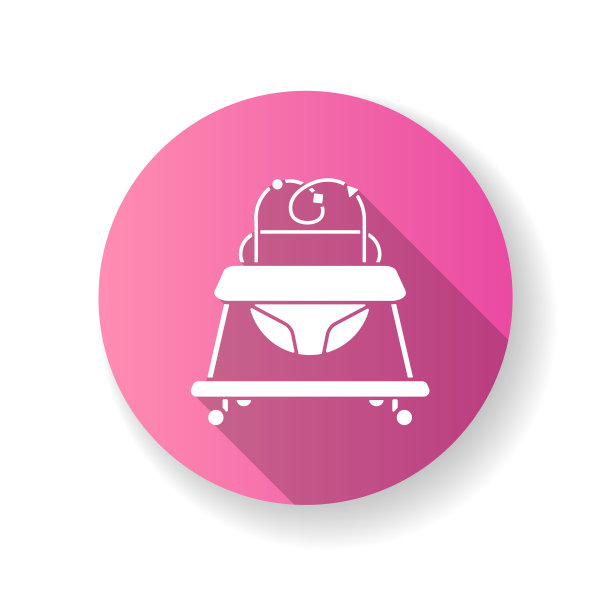 婴儿学步车粉色平设计长影子字形图标图片下载