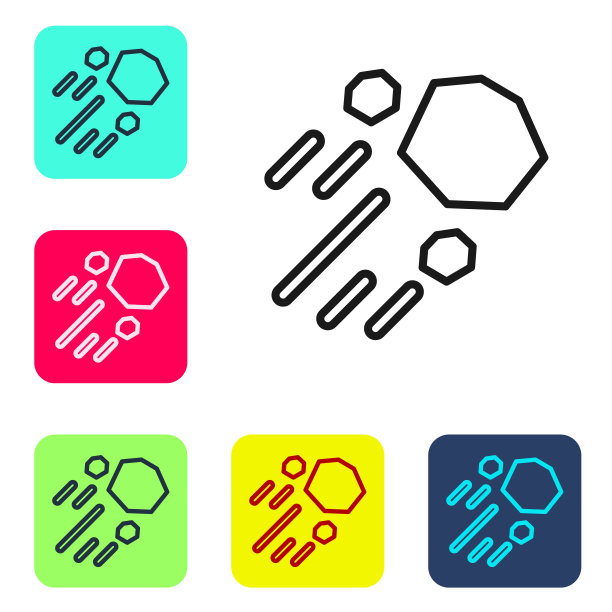 黑色线条飞石图标，彩色方块按钮背景矢量素材图片下载