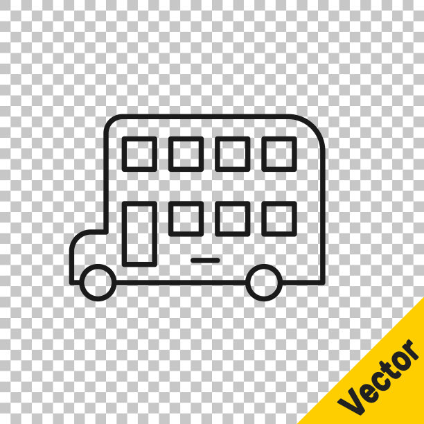黑色线双层巴士图标隔离在透明的背景。伦敦经典客车。公共交通的象征。向量图片下载