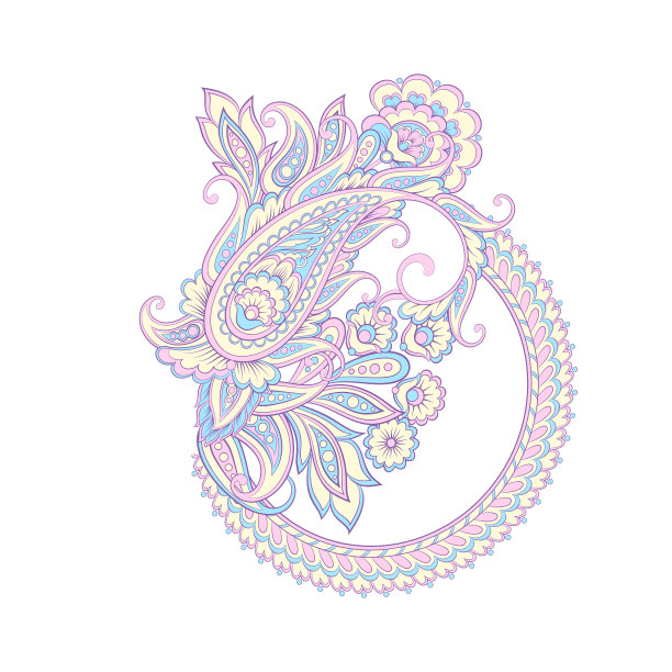 佩斯利矢量模式。孤立的亚洲插图图片下载